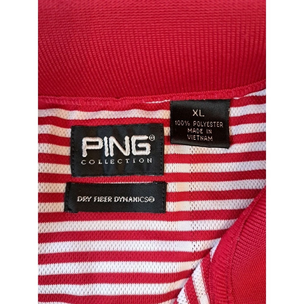 Ping Golf Polo XL Red Striped 3 Button Dry Fiber Dynamics Performance Stretch - Picture 2 of 9